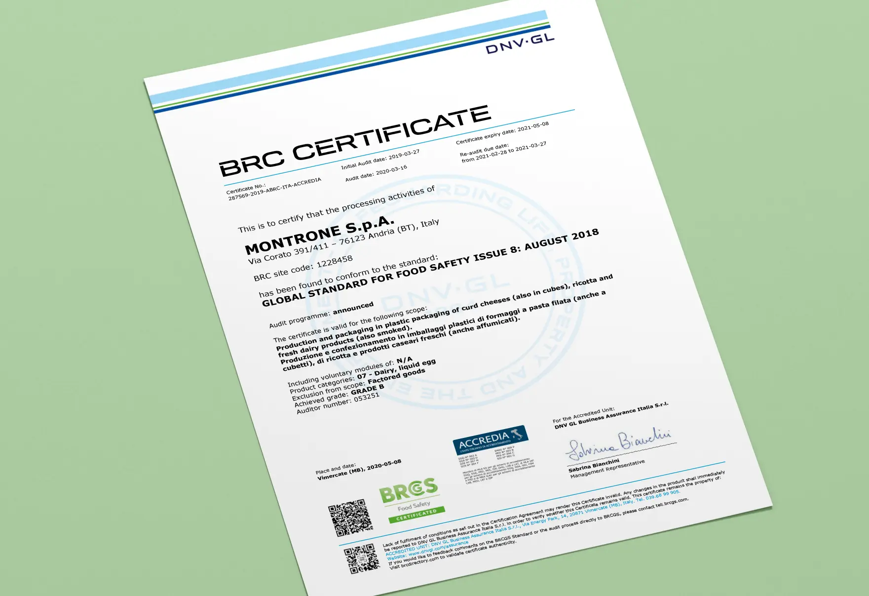 Caseificio Montrone Azienda Certificato BRC